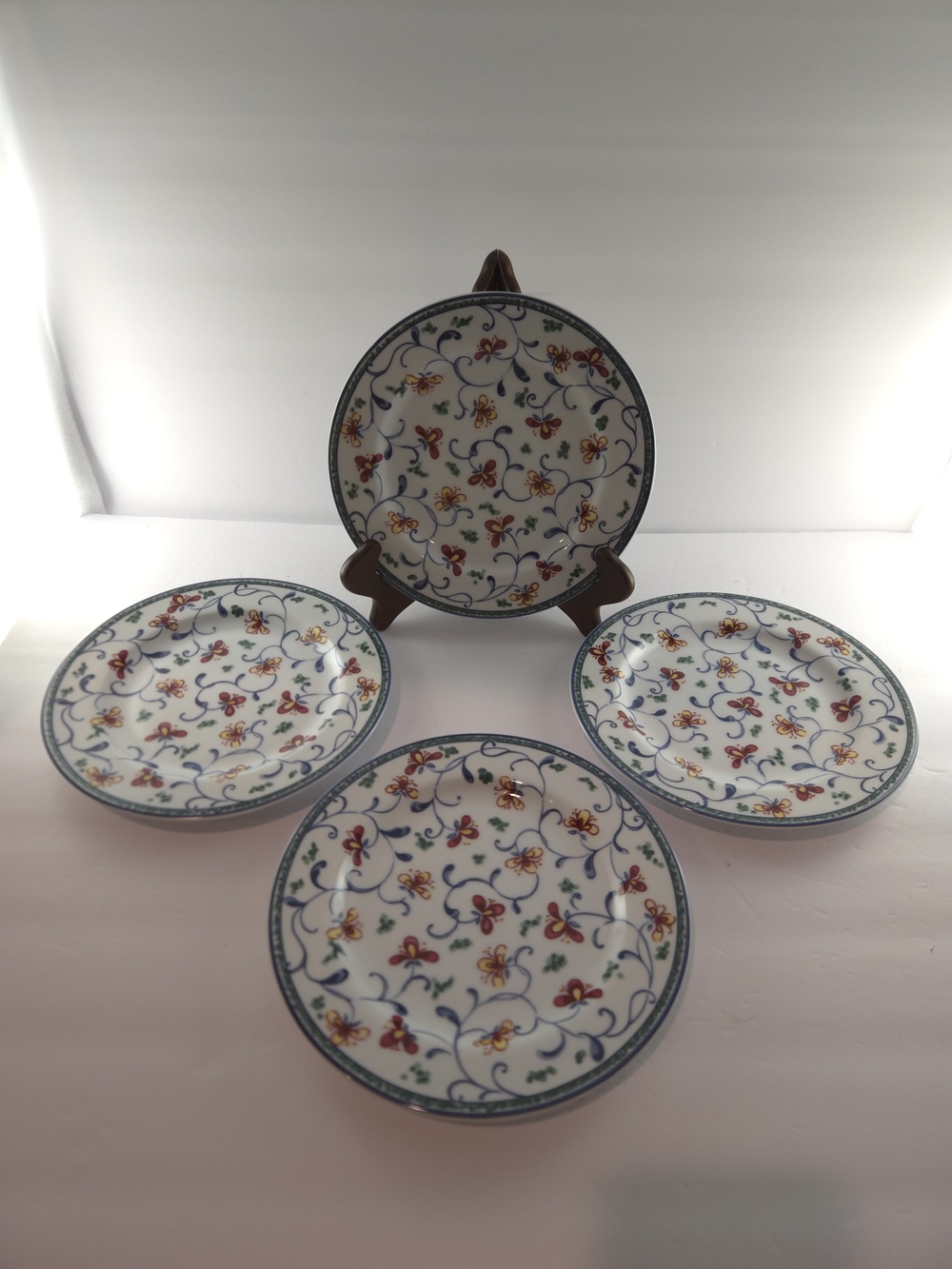Interiors Porcelain 8" Floral Plates Multicolor Dishwasher/Microwave Safe, 4
